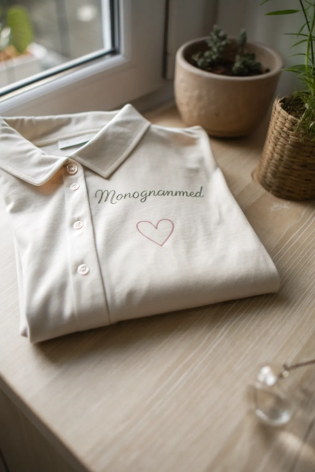 Elevate your casual tee with romantic elegance—cursive initials inside a heart for that perfect personalized touch.