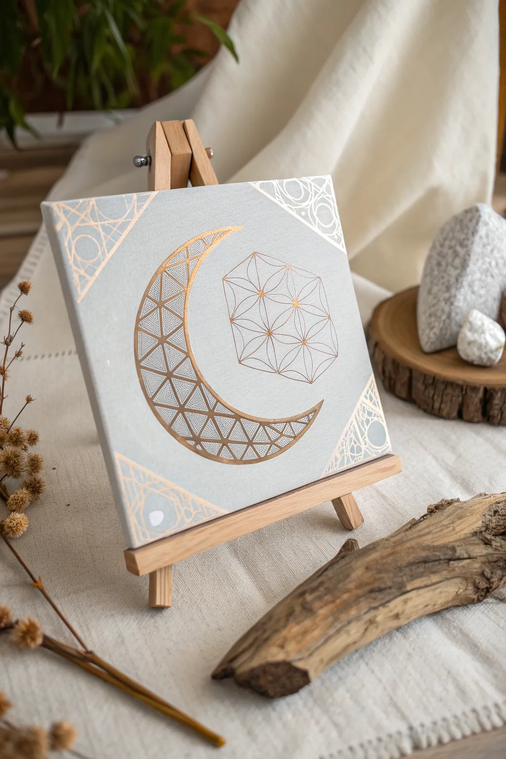 Embrace the harmony of geometry and lunar beauty in a minimalist masterpiece.