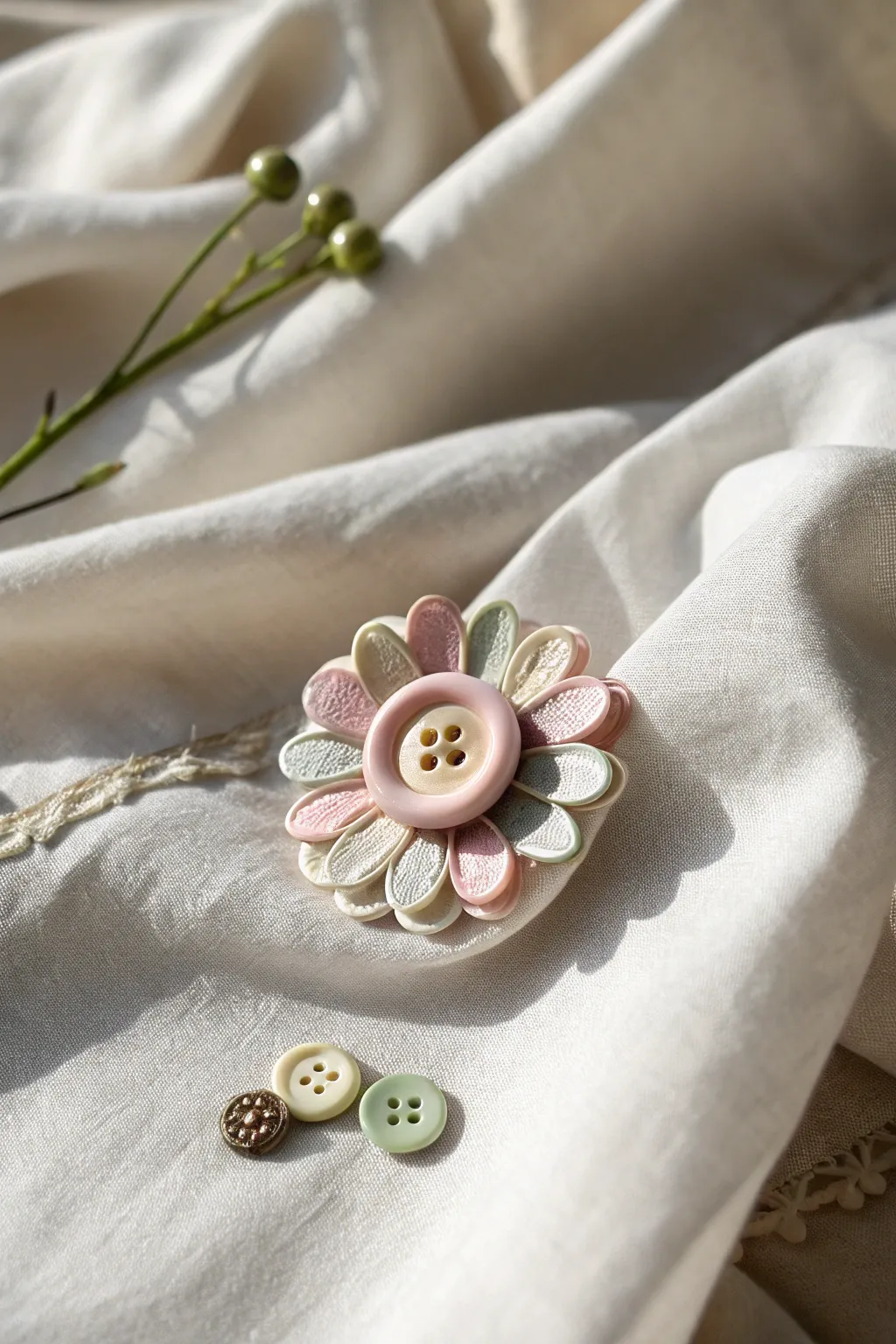 Charming Button Flower Pin: A chic upcycle for Mother's Day elegance.