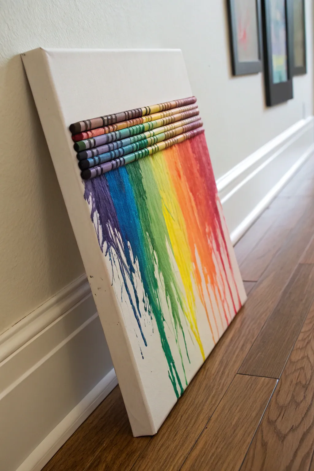 Crafting colorful memories with melted crayons - a simple yet stunning Mother's Day art piece.