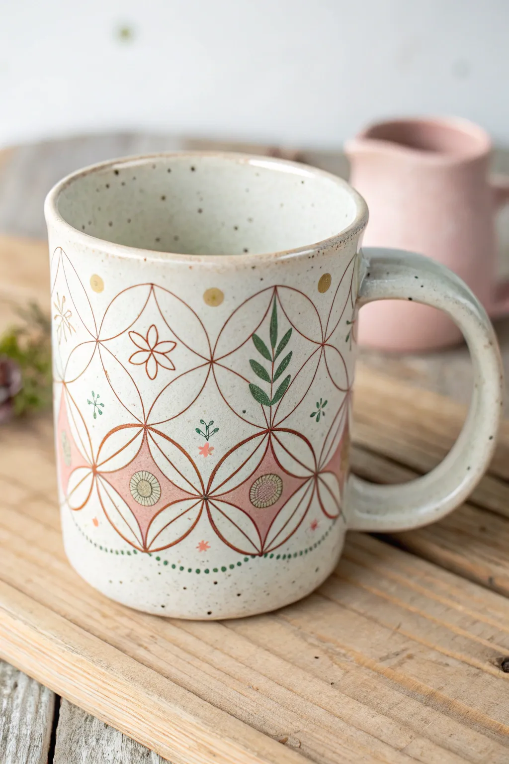 Discover the beauty of Geometric Floral Fusion: where elegance meets artistry in every sip.