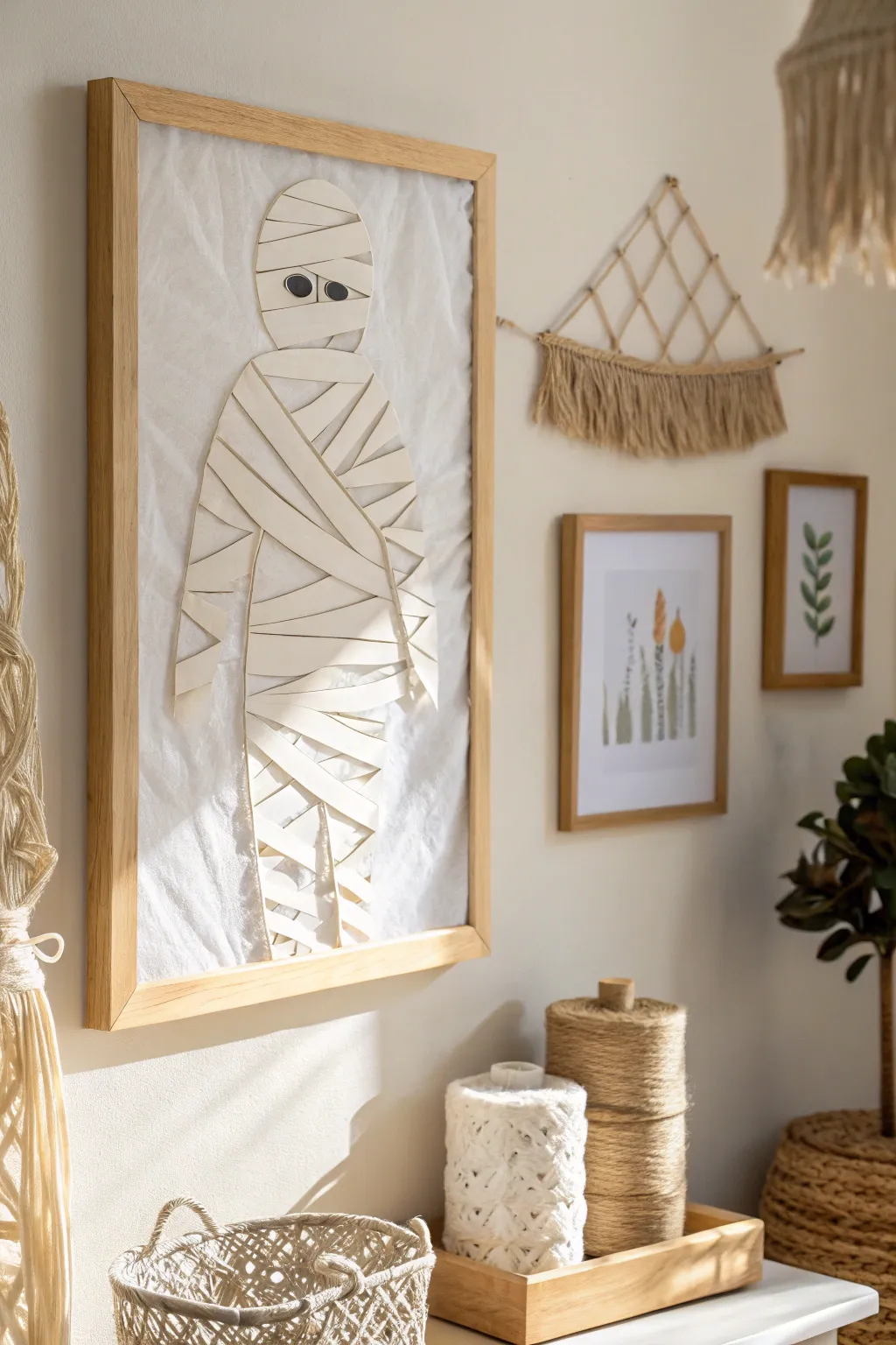 Crafting Memories: A Scandinavian-inspired Sticky Wall Mummy for a Touch of Whimsy.