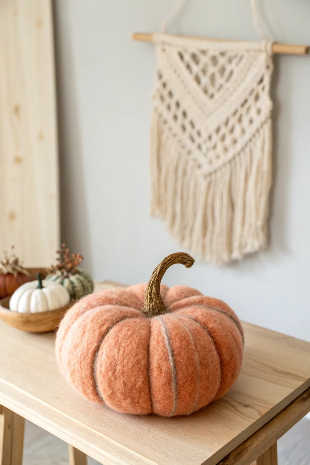 Embrace autumn's charm with this handcrafted needle-felted pumpkin—where simplicity meets natural beauty.