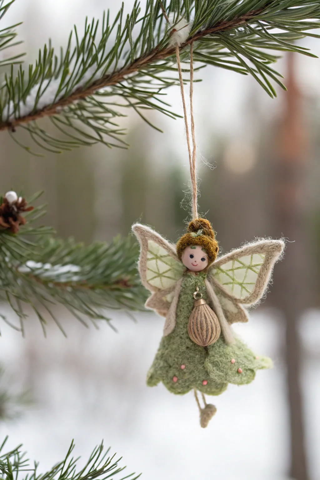 Enchant your holiday decor with a handcrafted forest fairy ornament, where simplicity meets magic.