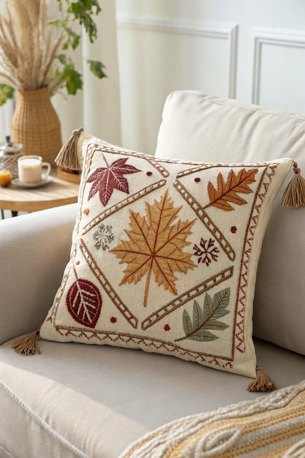 Elevate your decor with hand-stitched seasonal pillow covers that beautifully blend Scandinavian simplicity with boho charm.