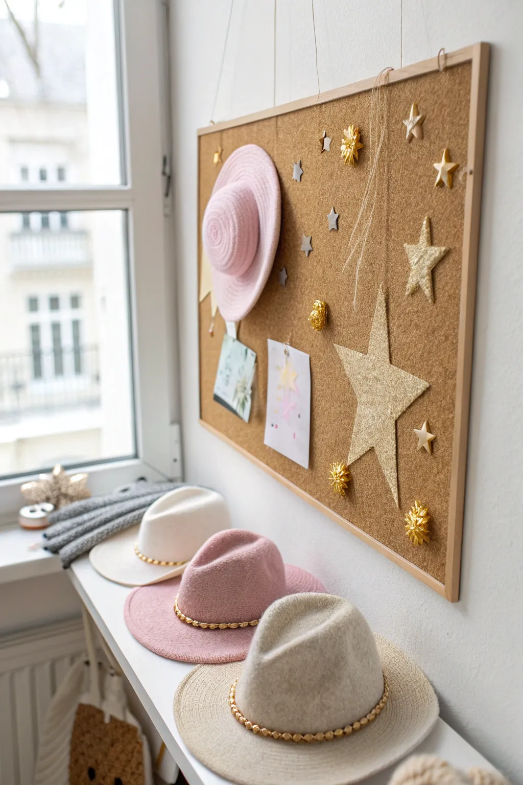 Add a touch of whimsy to your space with festive hats and stars, perfect for a New Year's resolution board!
