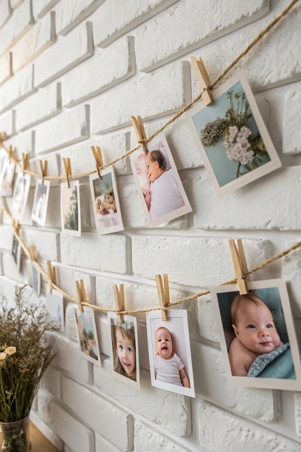 Cherish every precious moment with a heartwarming photo garland of your newborn's first days. Simple, natural beauty to adorn your space.
