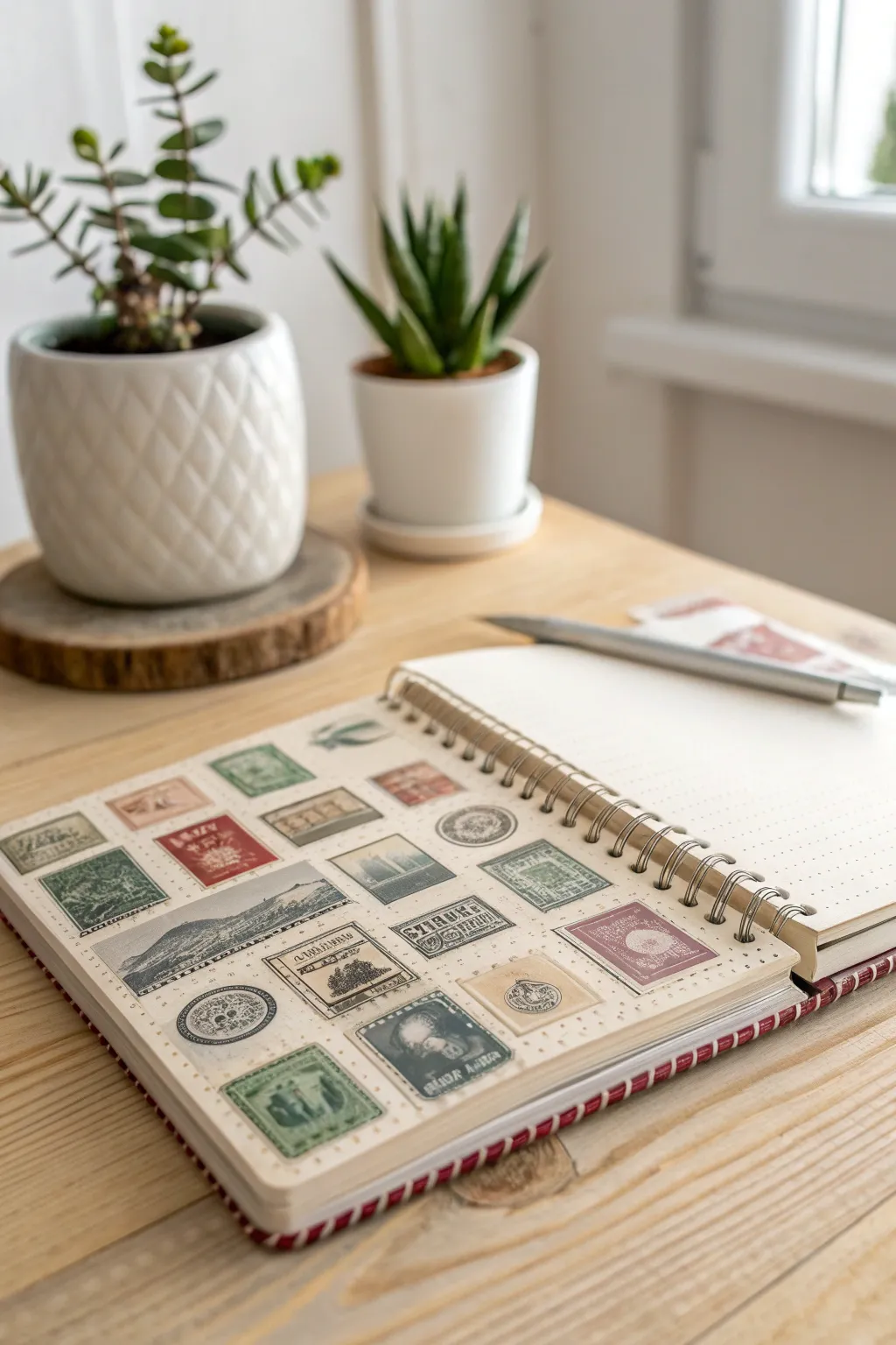 Transform your notebook into a journey through time with vintage stamps. #VintageVibes #MinimalistCharm