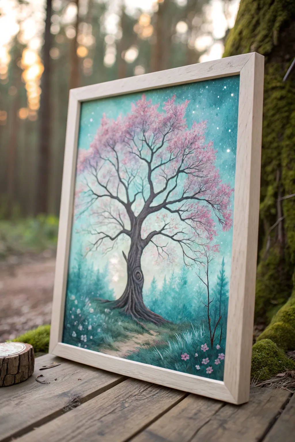 Step into the whimsy of a fantasy forest, where teal and pink ignite imagination.
