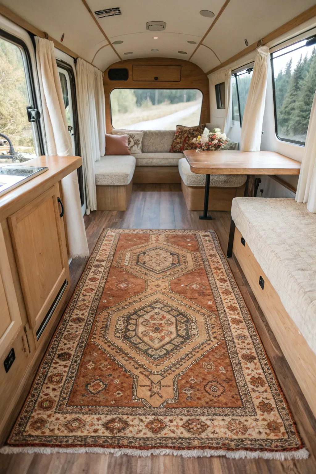 Transform your camper with the cozy elegance of a vintage rug.