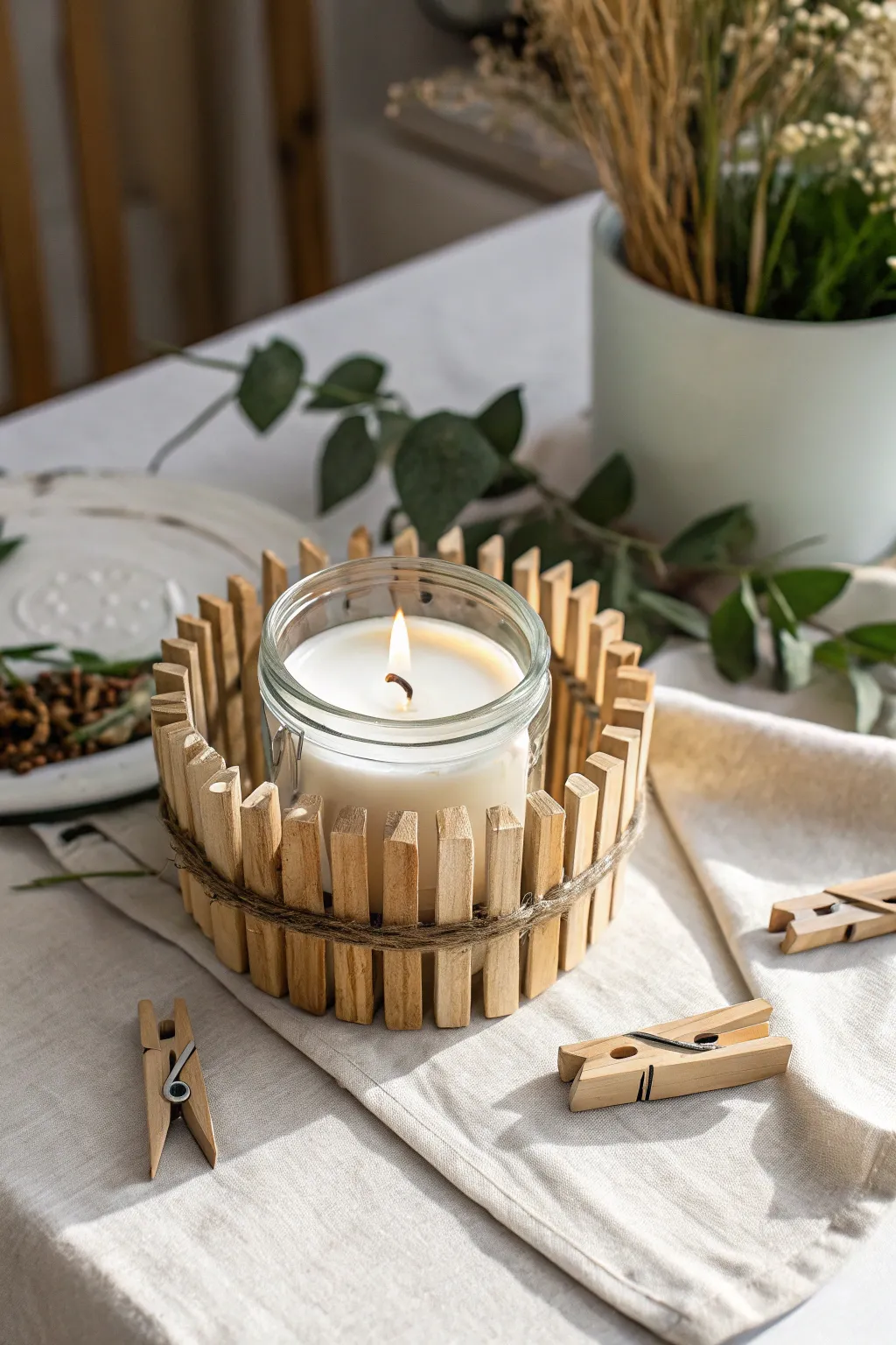 Illuminate your space with rustic elegance using handcrafted clothespin candle holders.
