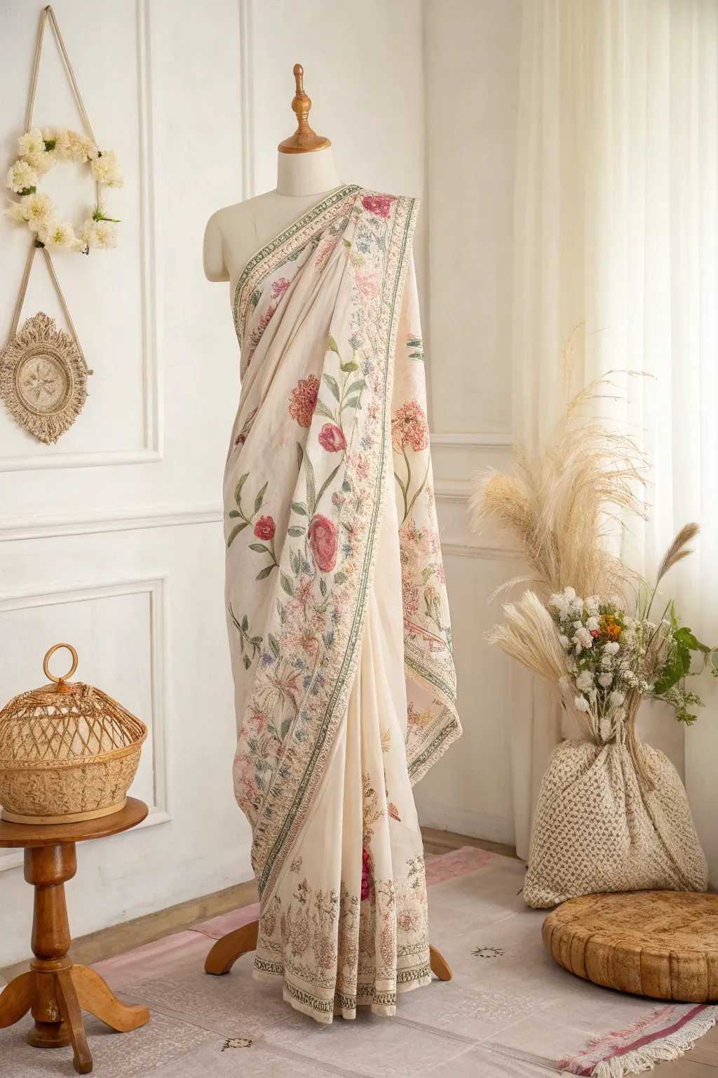 Embrace the Floral Fantasy: Transform your old saree into a stunning, nature-inspired dress.