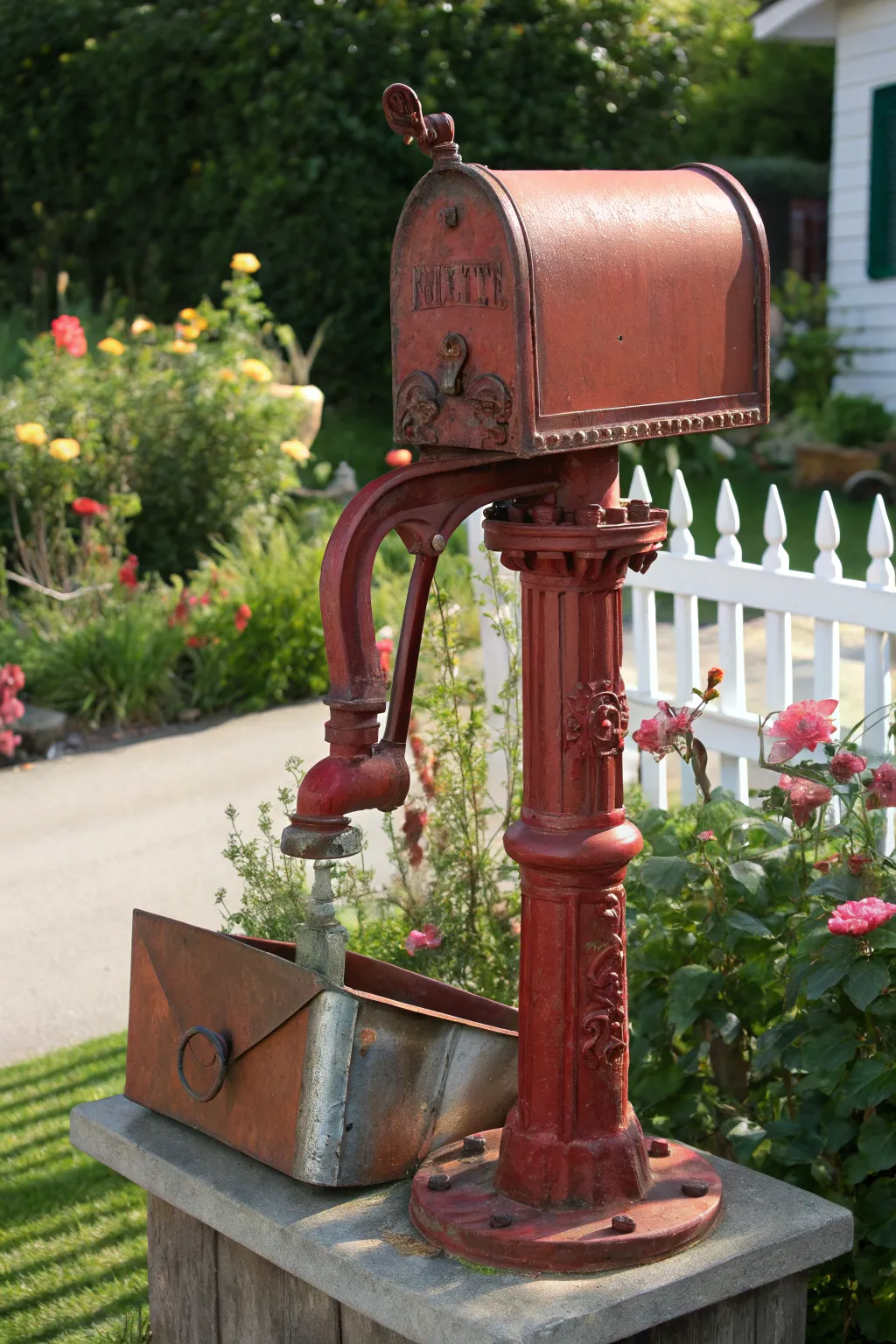 Transform tradition with a vintage water pump mailbox stand—where rustic charm meets modern elegance.