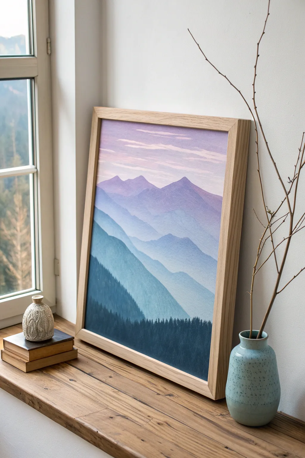Embrace the tranquility of ombre mountain ranges with this elegant, handcrafted canvas masterpiece.