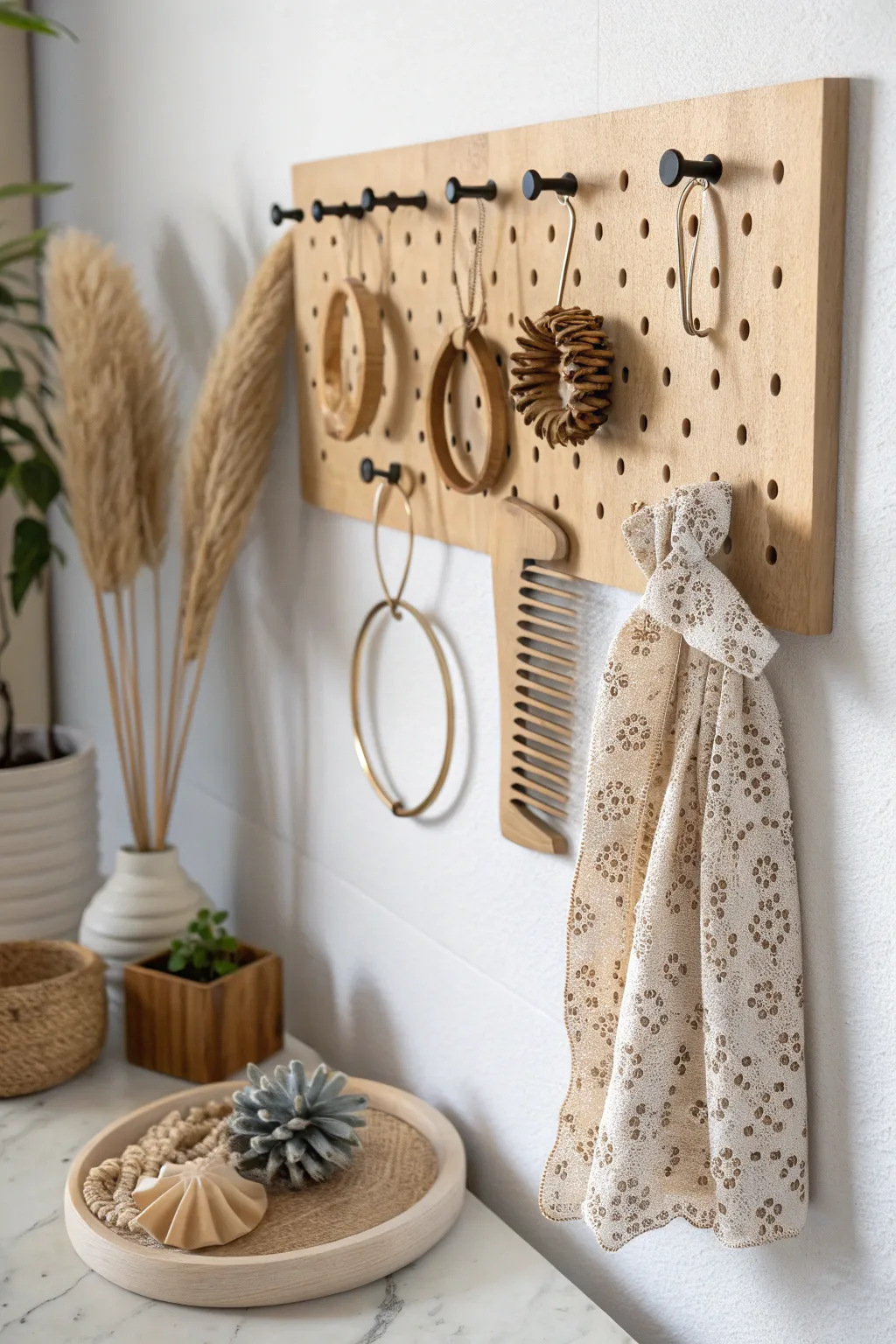 Elevate your space with a stylish pegboard, perfect for showcasing your favorite hair accessories!