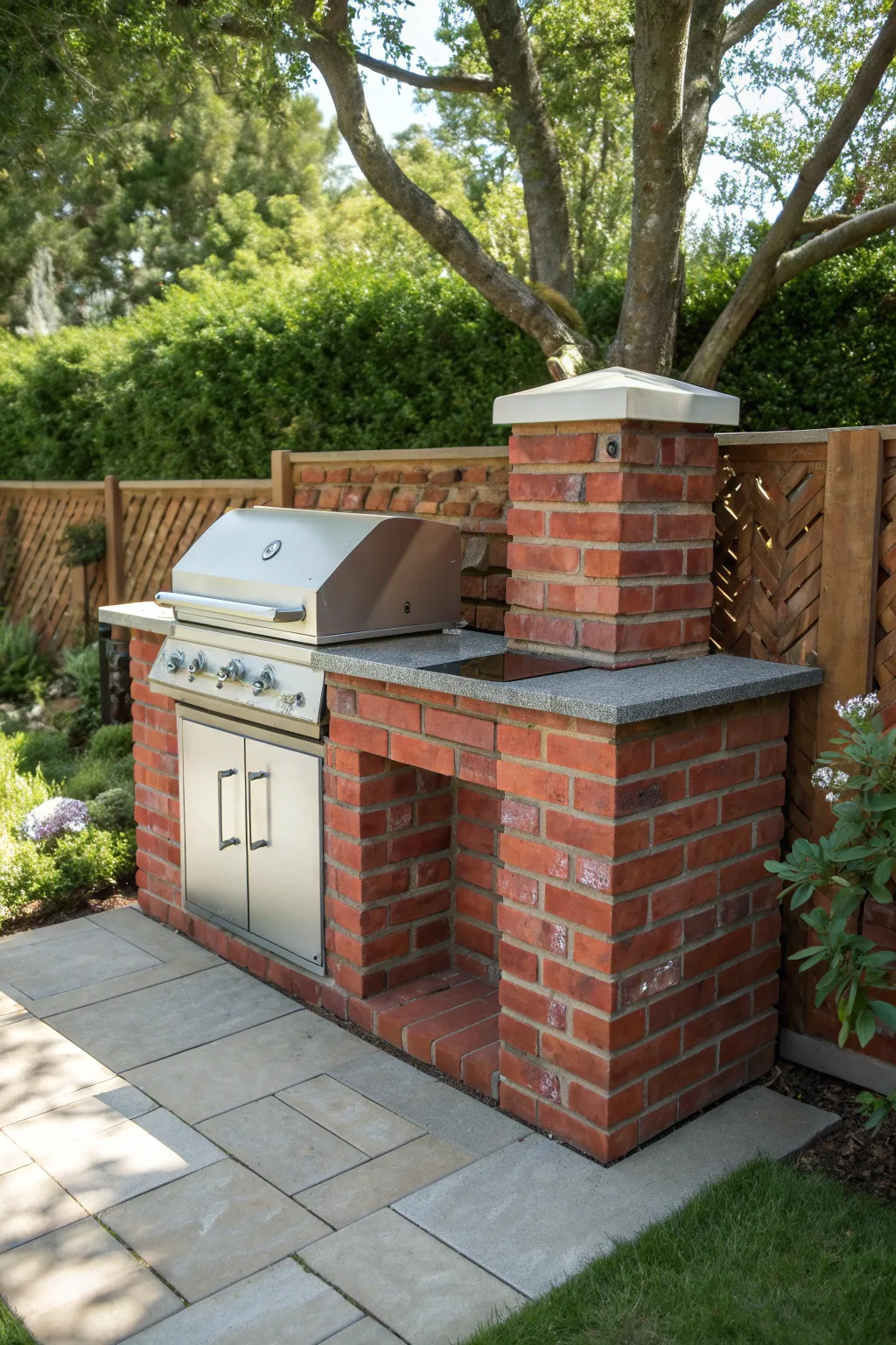 Transform your small garden into a grilling oasis with this sleek brick BBQ design.