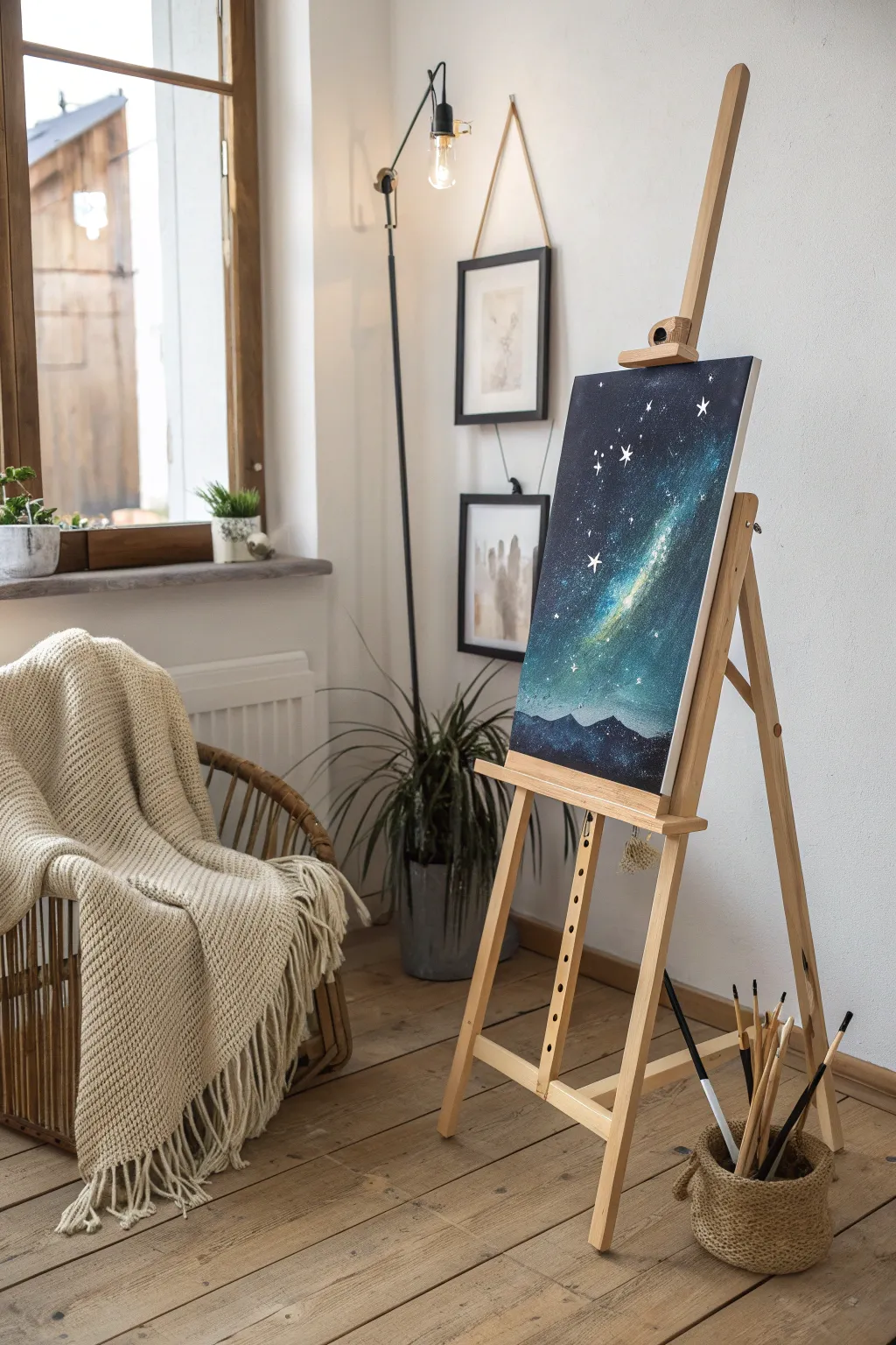 Capture the cosmos with simplicity and elegance in every brushstroke. 🌌✨ #StarryNightArt