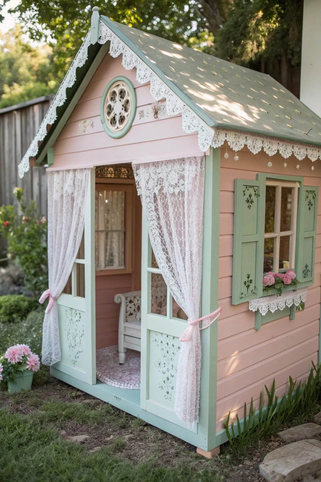 Step into a whimsical world of vintage charm with this pastel playhouse, where nostalgia meets Scandinavian simplicity.
