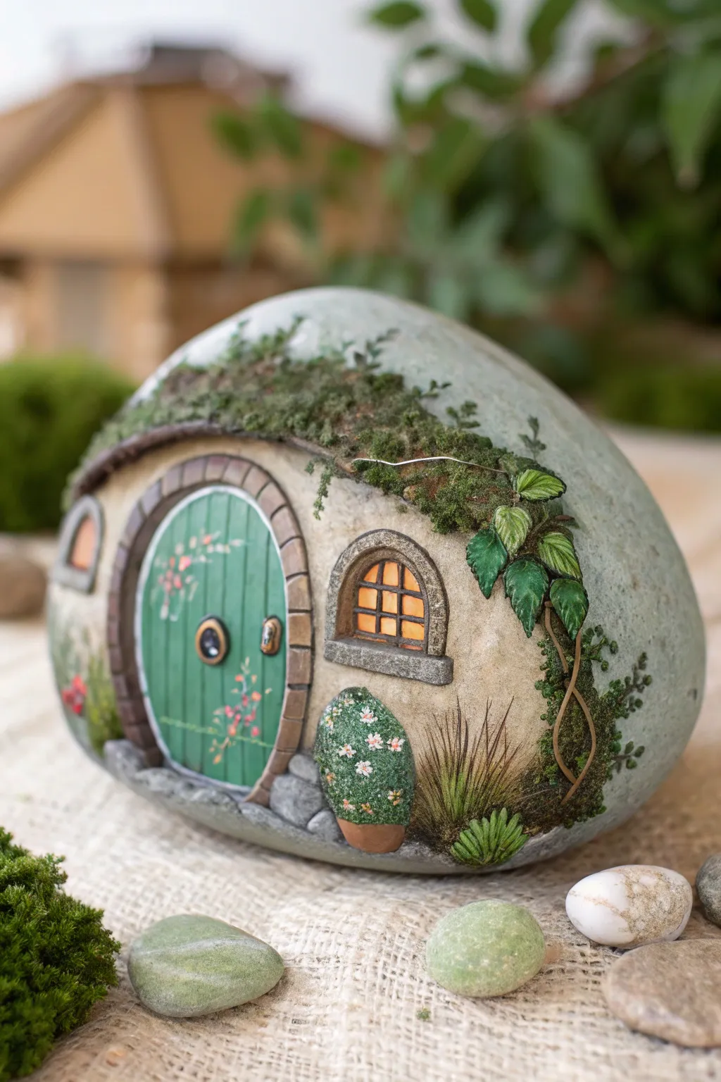 Discover whimsical enchantment with this charming hobbit home rock, a perfect blend of simplicity and natural beauty for your garden oasis.