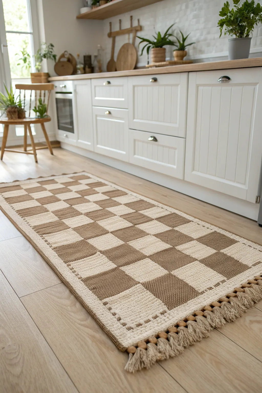 Add a touch of order and charm with a chic checkerboard rug - where elegance meets simplicity.