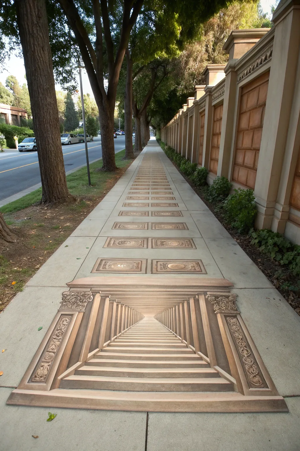 Step into a world of wonder with this mesmerizing 3D sidewalk illusion—where art meets reality in the most enchanting way.