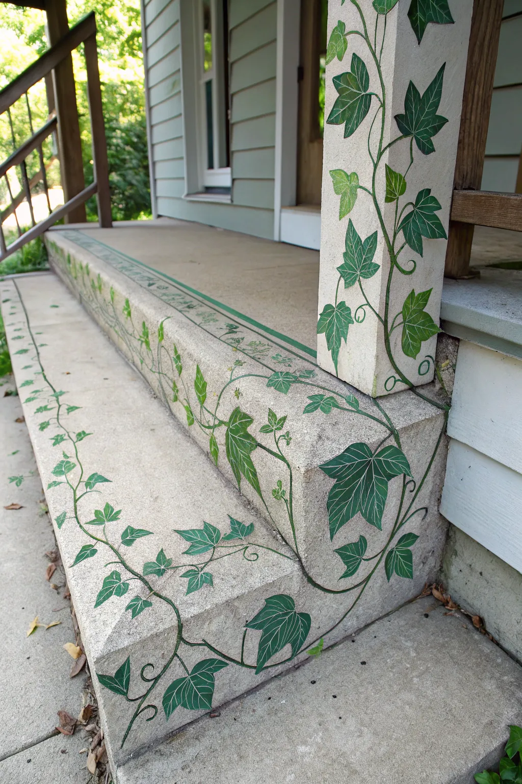 Elevate your porch with nature's touch: leafy vine motifs that bring the outdoors in.