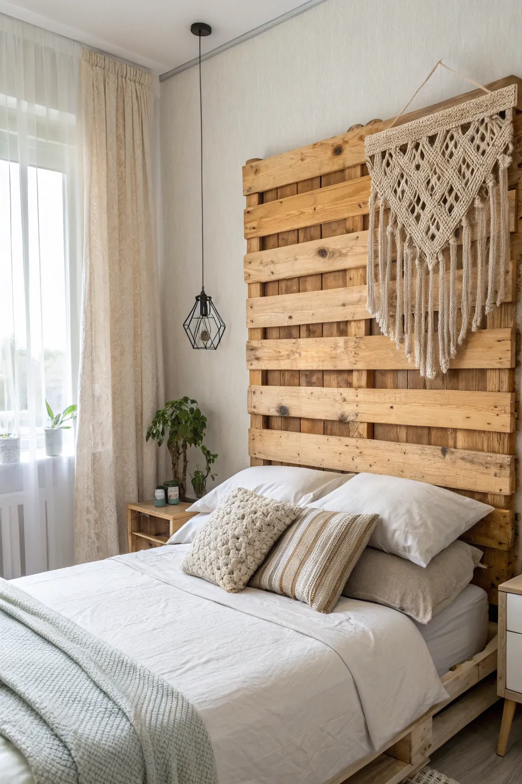 Elevate your bedroom with a stunning eco-friendly pallet headboard. Simple, natural, and beautifully crafted!