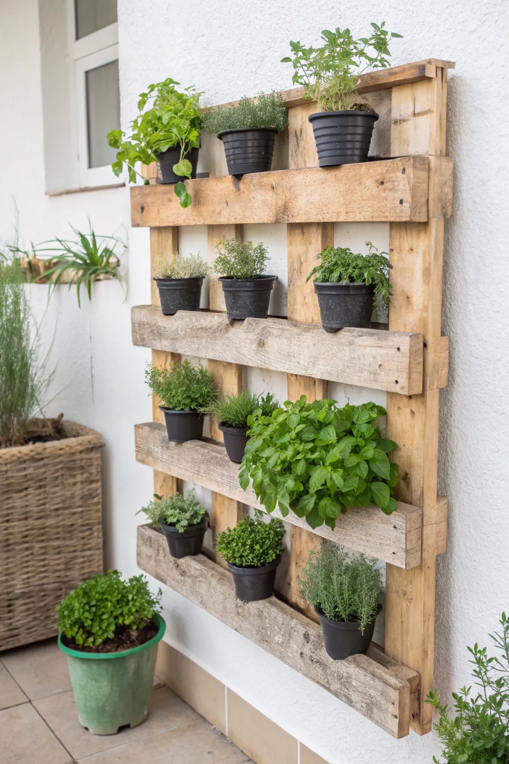 Transform your wall into living art with a stunning pallet herb garden – where simplicity meets nature's beauty.