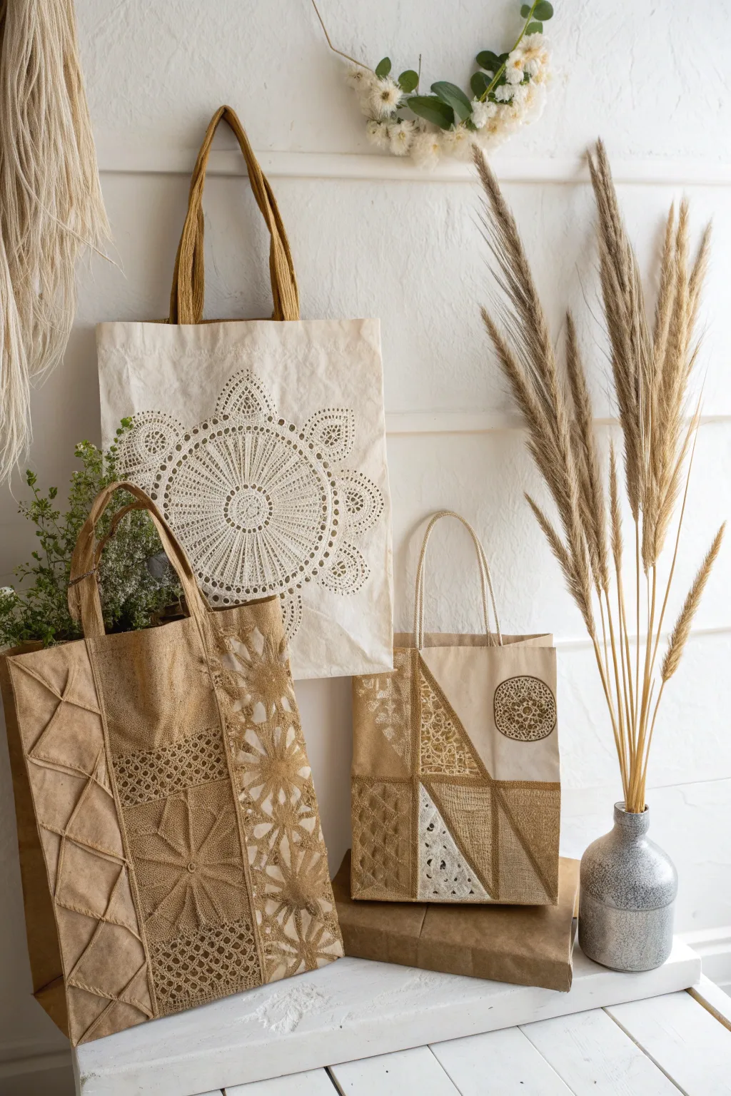 Transform everyday paper bags into elegant wall art with this stunning collage idea. Perfect for adding a touch of natural beauty to your minimalist space.