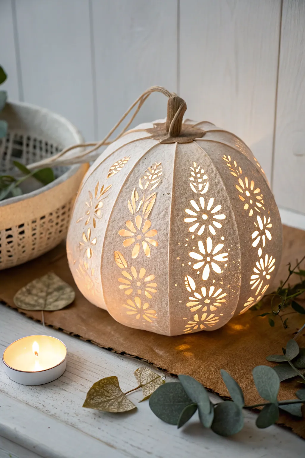 Illuminate your autumn evenings with a touch of minimalist elegance: a handcrafted paper pumpkin lantern.