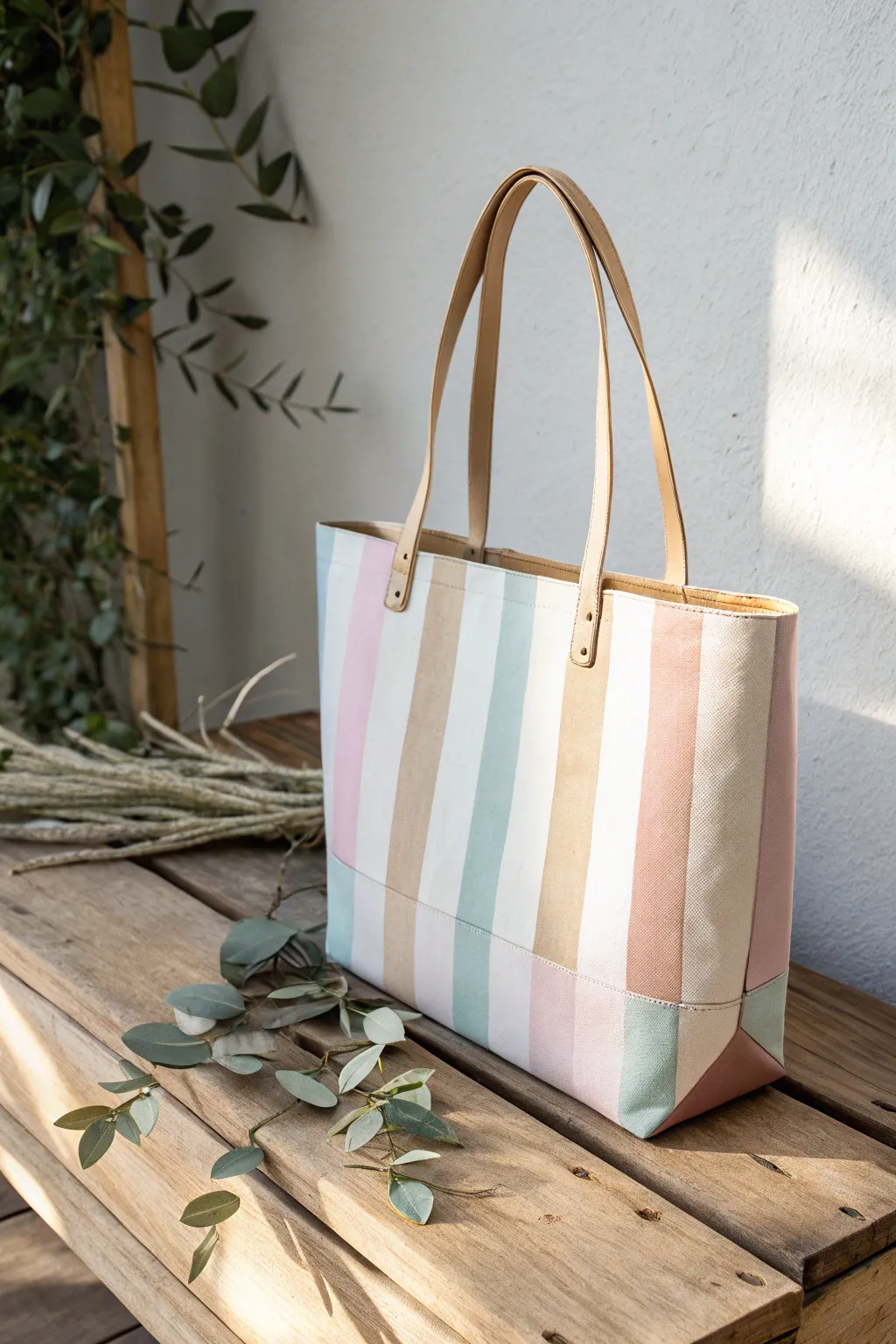 Elevate your style with this sophisticated striped paper handbag—a perfect blend of elegance and simplicity.