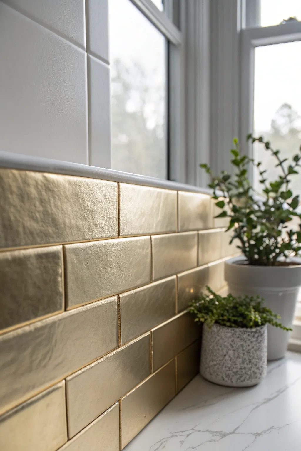 Elevate your bathroom with the subtle glamour of metallic peel and stick tiles—where modern elegance meets minimalist design.