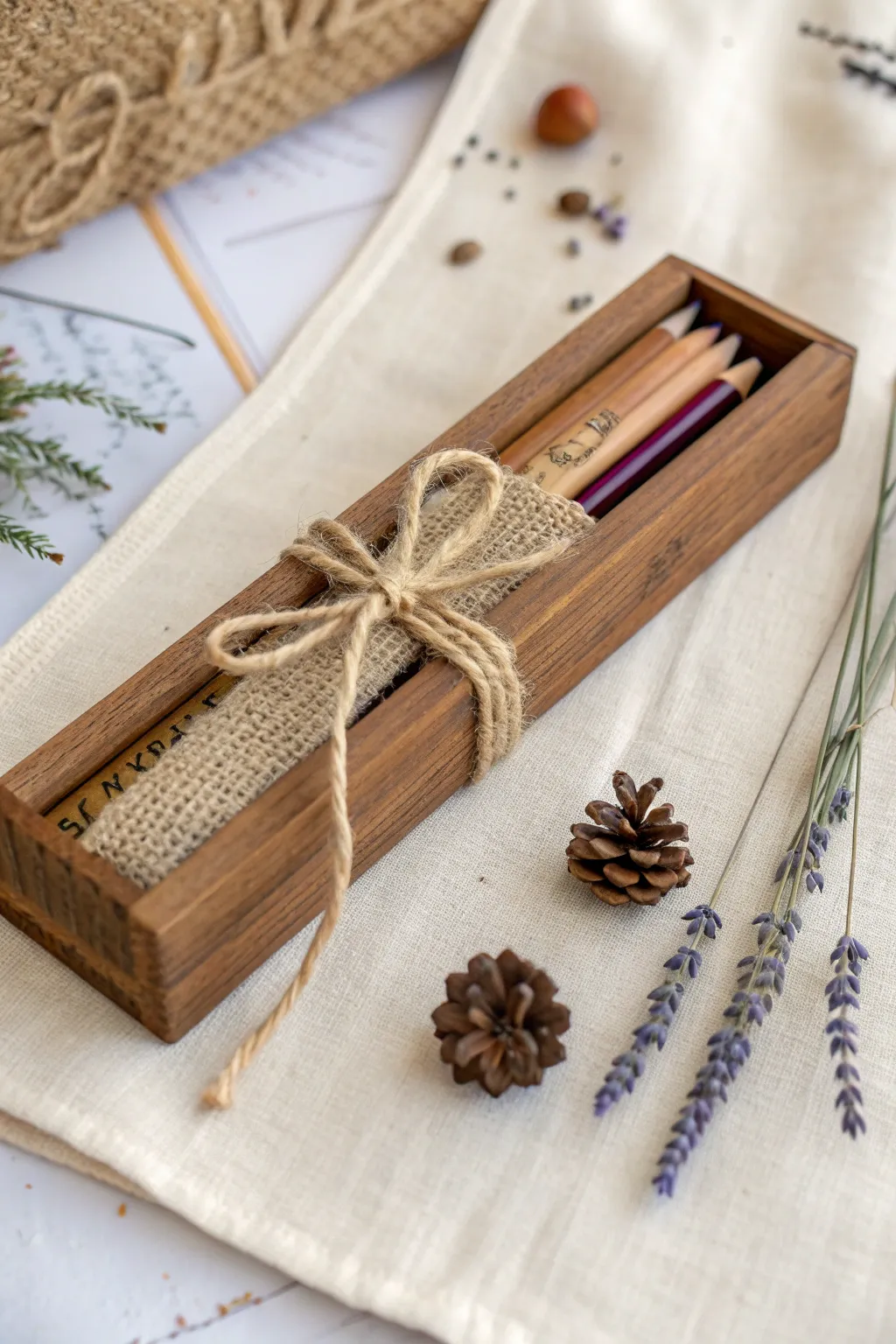 Embrace simplicity with a rustic craft pencil box, perfect for adding natural beauty to your stationery collection.