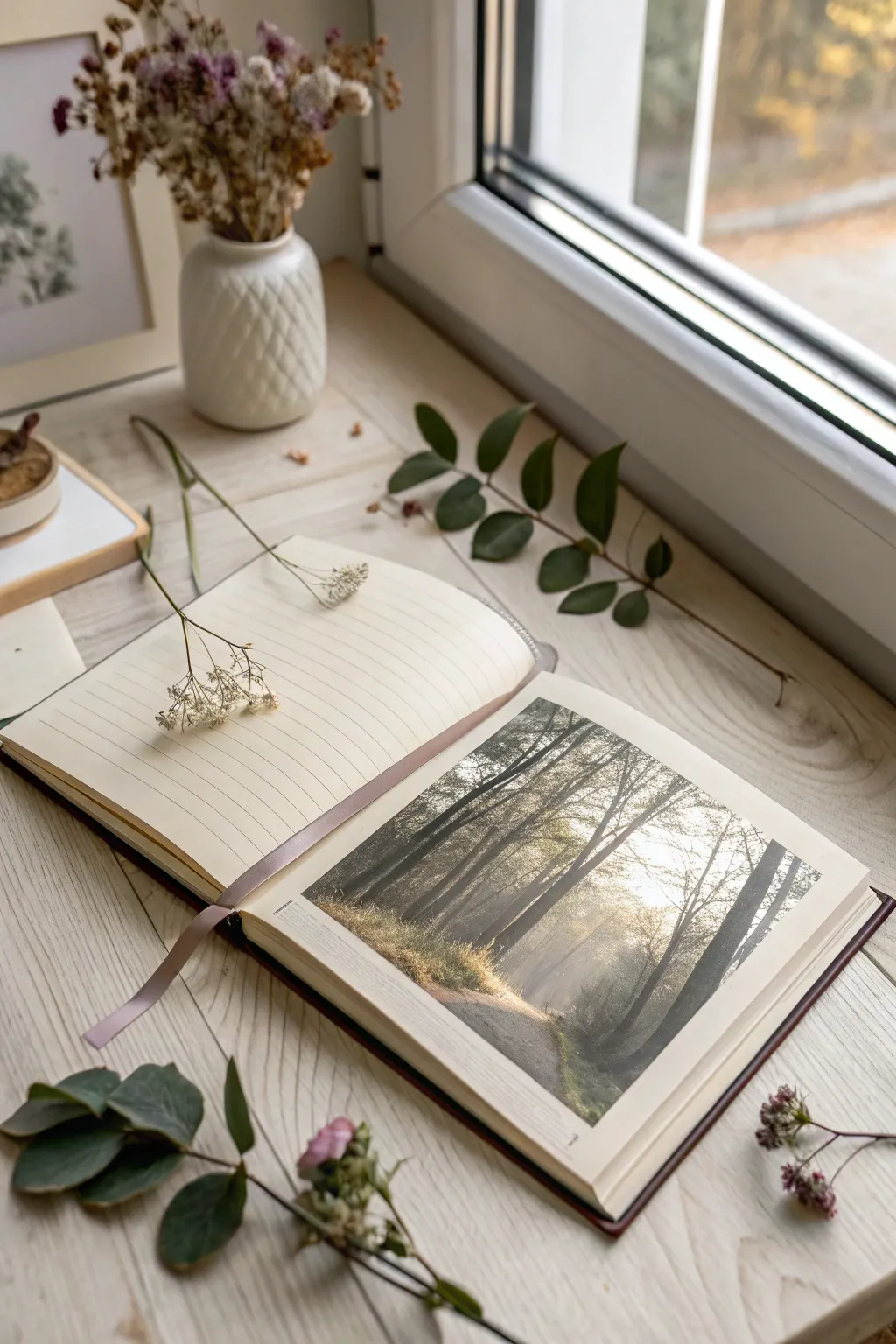 Nature's artistry captured in pages, blending photography and the delicate touch of pressed botanicals.