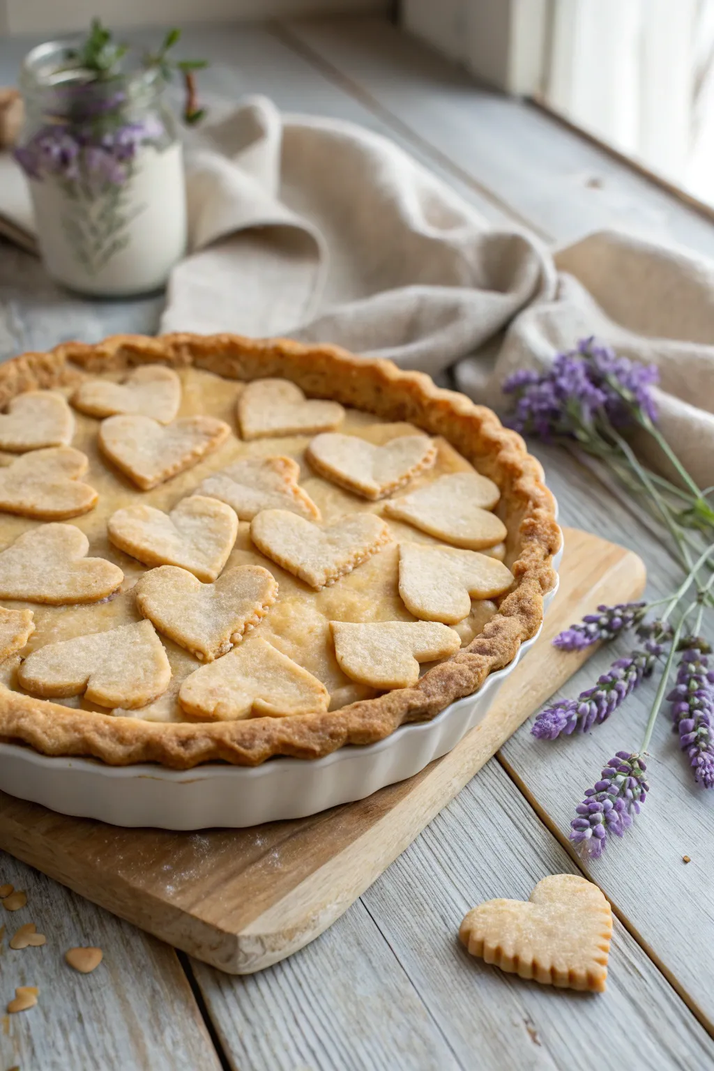 Add a touch of love to your pies with charming heart-shaped cut-outs. Perfect for a festive and heartfelt occasion!
