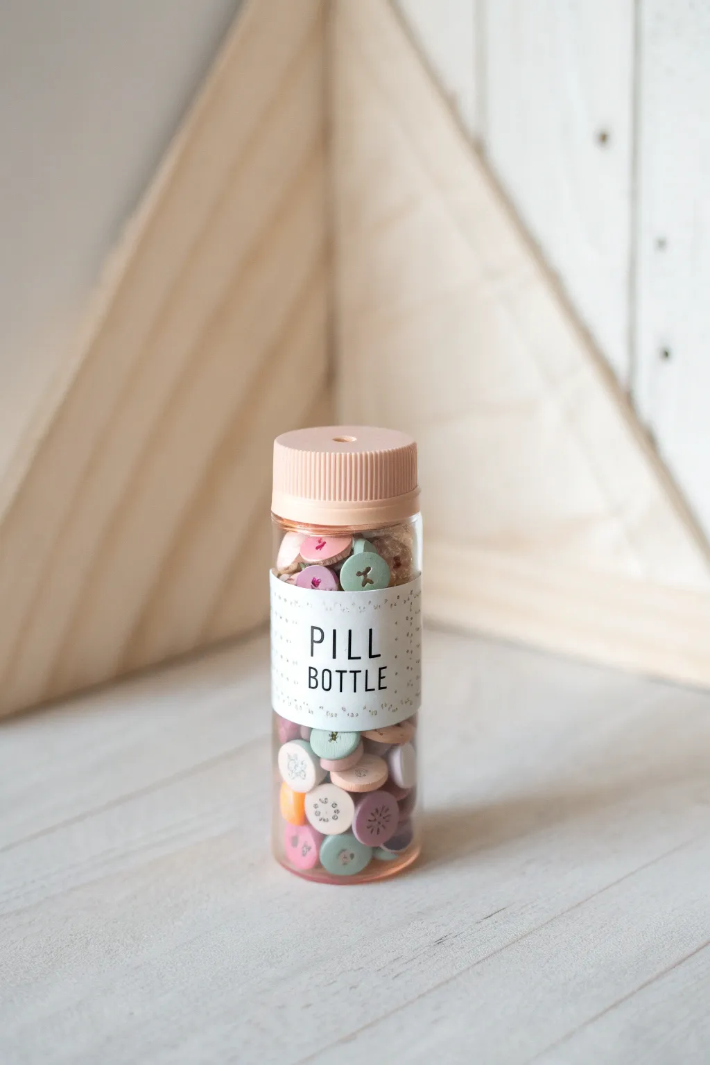 Transform your craft space with minimalist elegance: repurposed pill bottles as chic organizers.