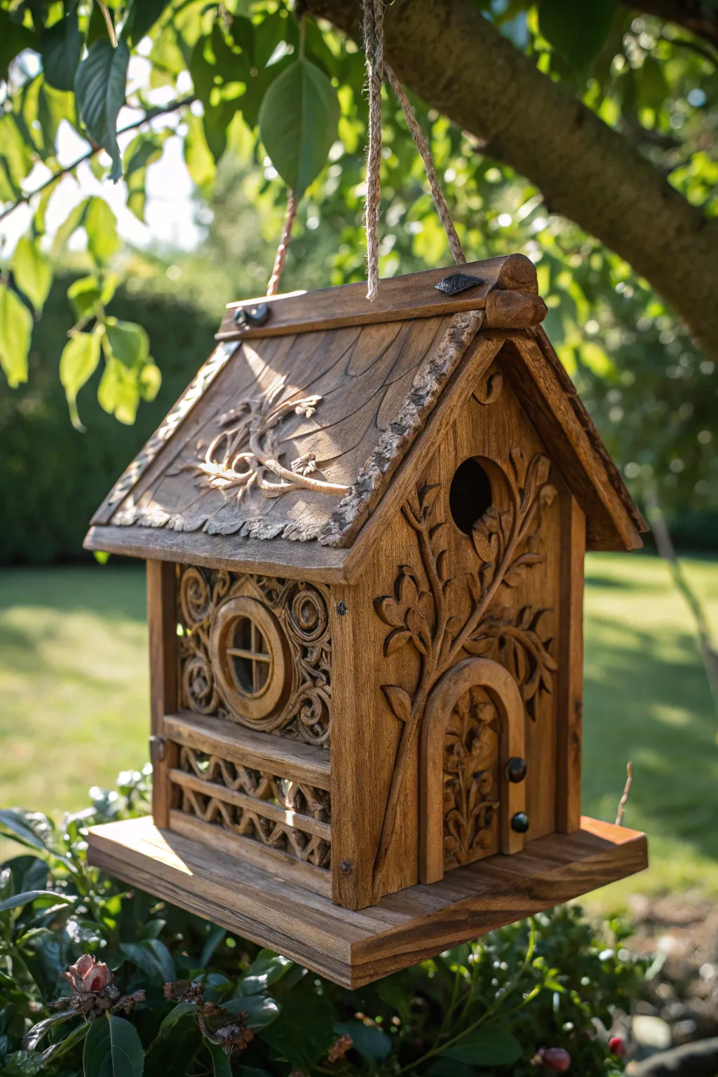 Transform your garden into a haven with this beautifully crafted wooden birdhouse.