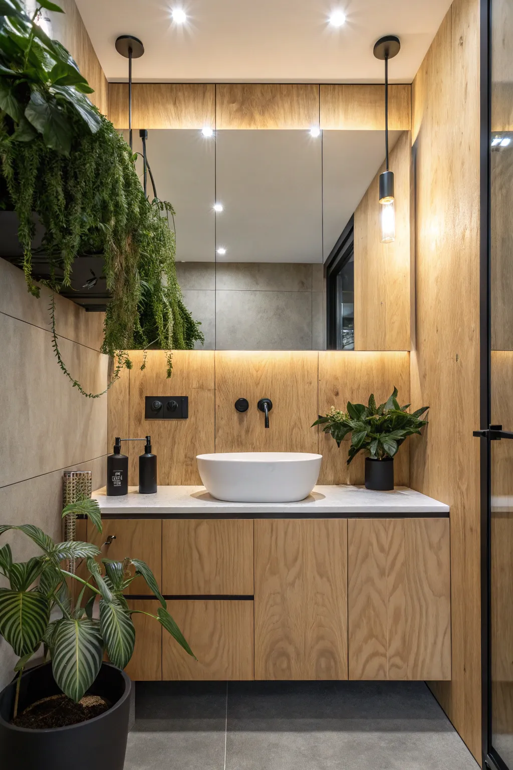 Transform small spaces with the elegance of plywood. Discover the secret to a brighter, more expansive bathroom.