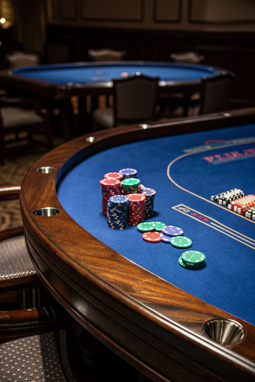 Elevate your game with a poker table that stands out in bold royal blue.