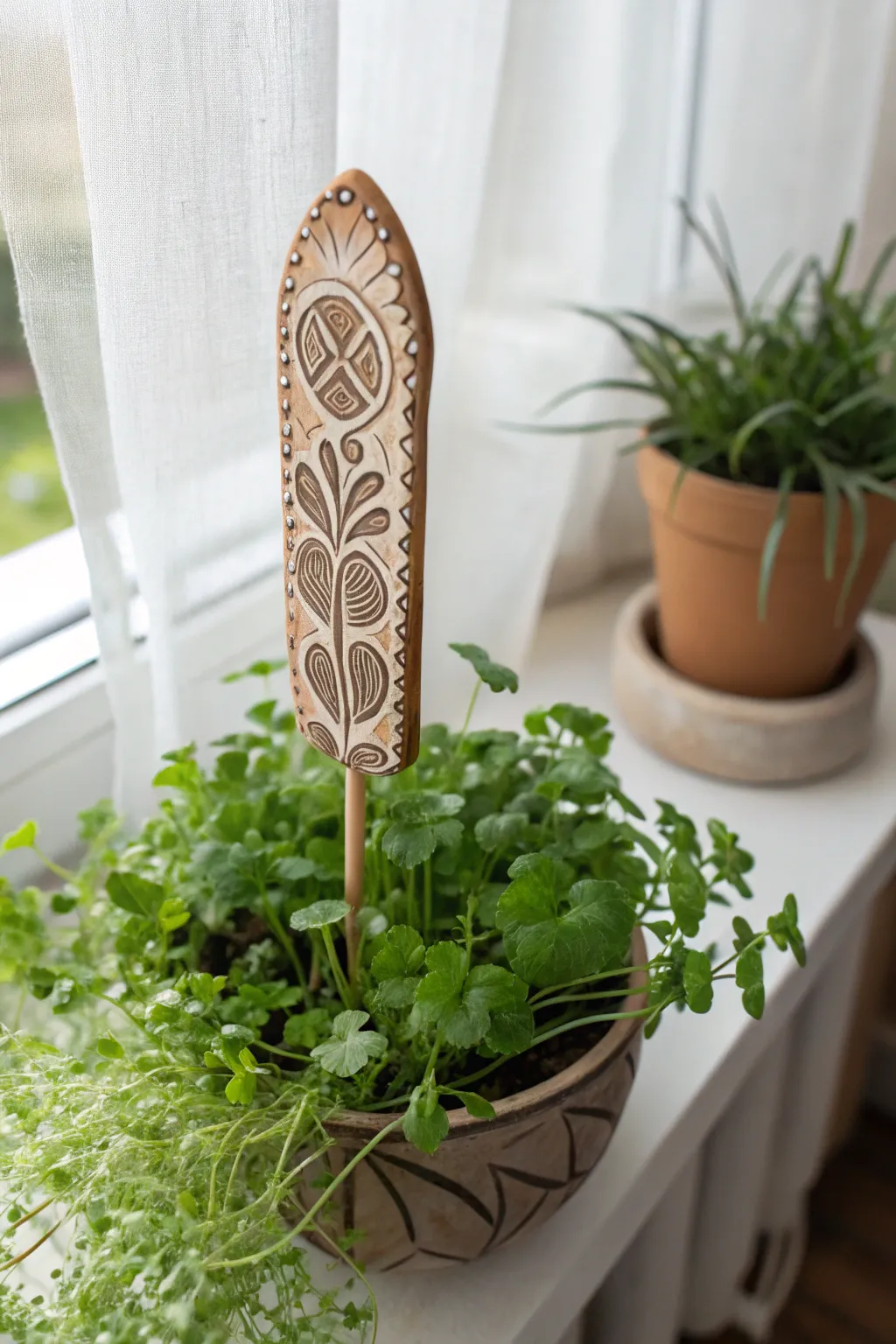 Add a touch of whimsical elegance to your garden with handcrafted polymer clay plant stakes.