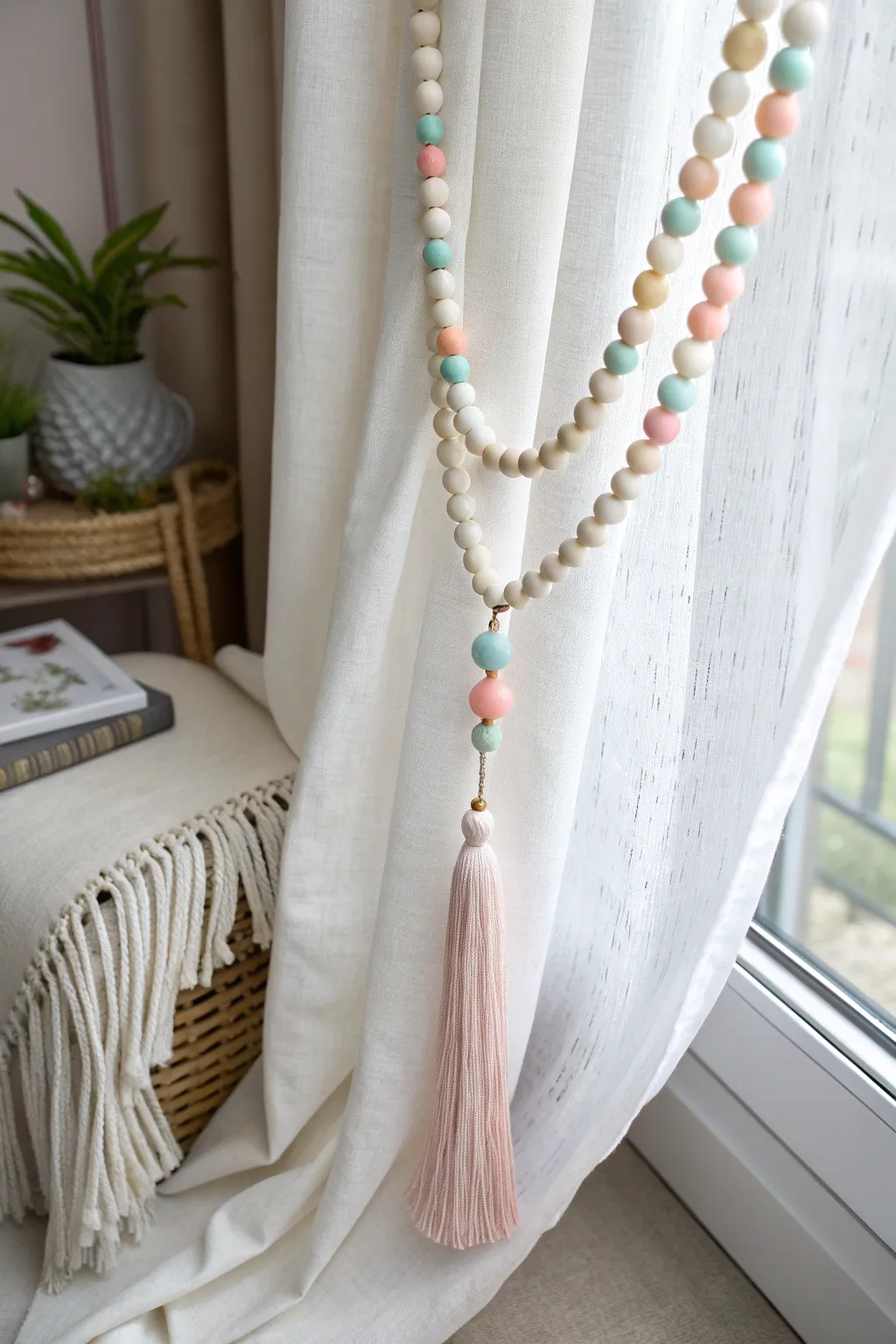 Add a touch of color and personality to your space with these charming pony bead curtain accents.