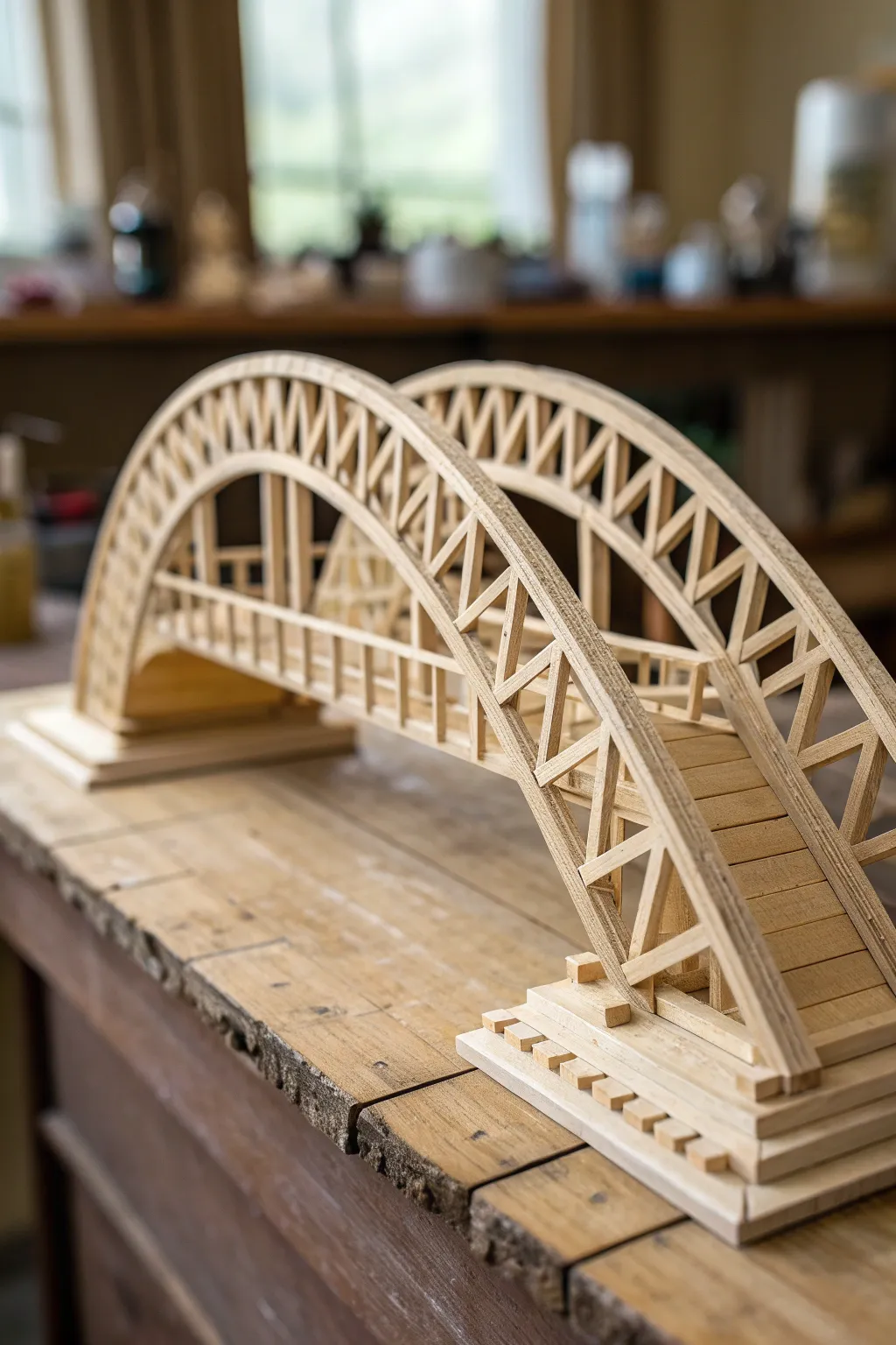 Discover the art of engineering with this stunning curved span bridge made from popsicle sticks. A perfect blend of form and function.
