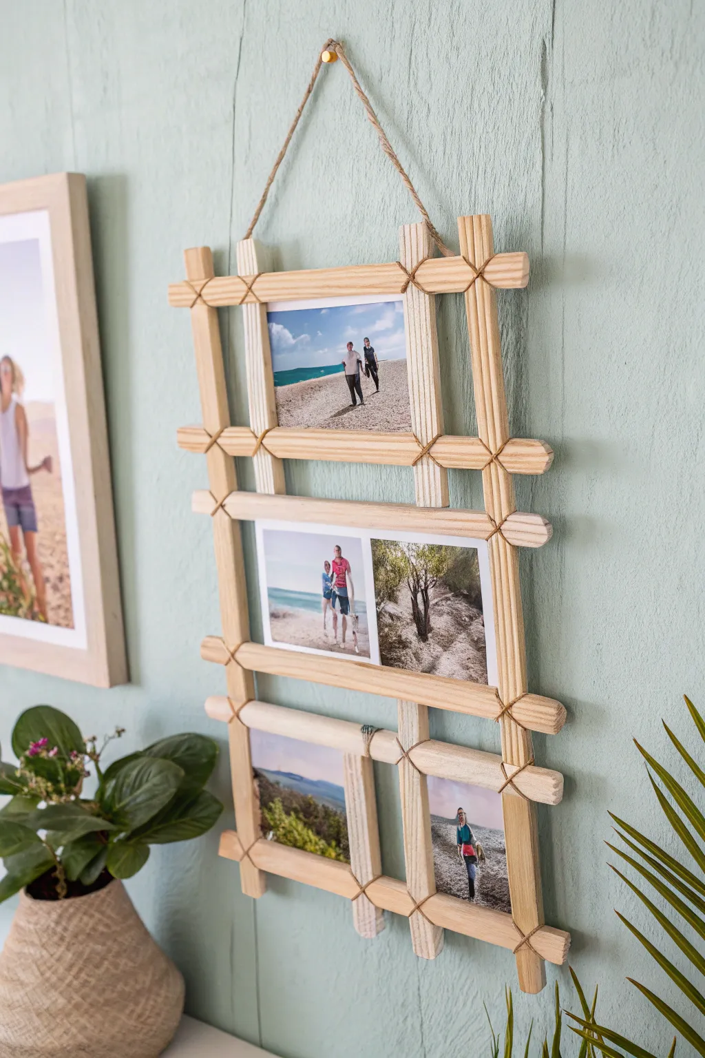 Craft your memories with minimalist elegance: A stunning popsicle stick photo collage frame.