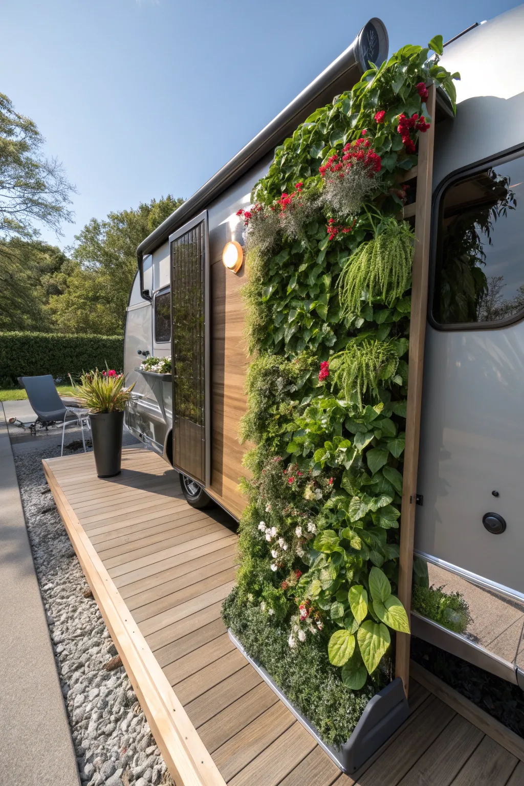 Elevate your RV lifestyle with a stunning vertical garden that brings nature to your doorstep.