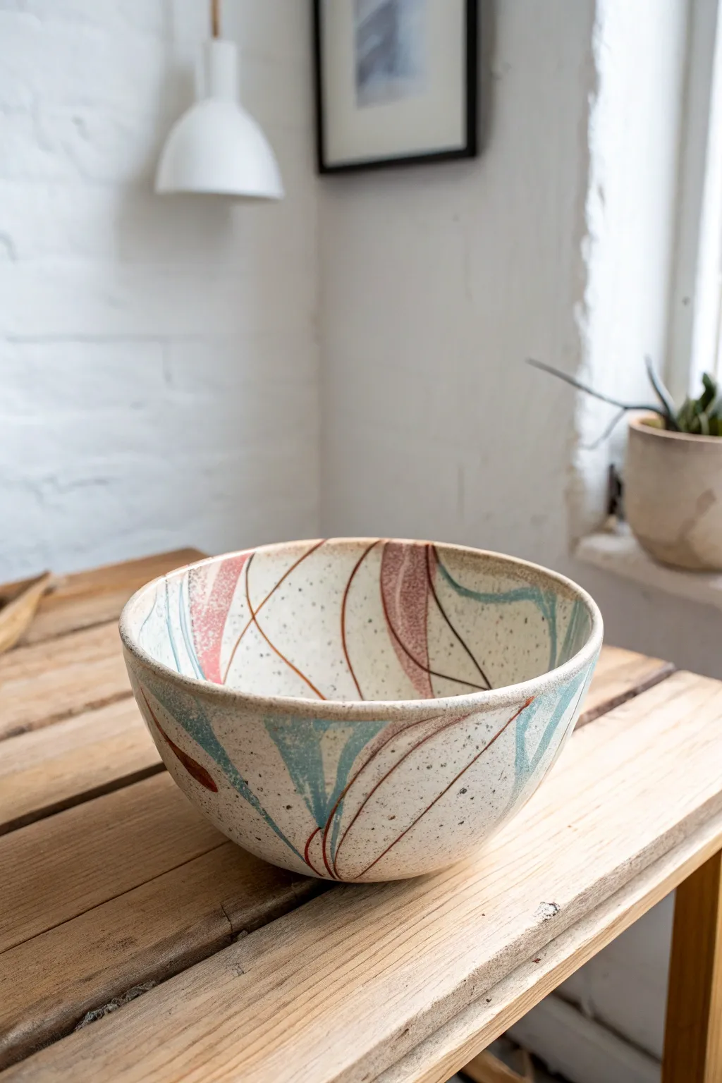 Immerse yourself in the beauty of abstract art with this uniquely crafted pottery bowl.