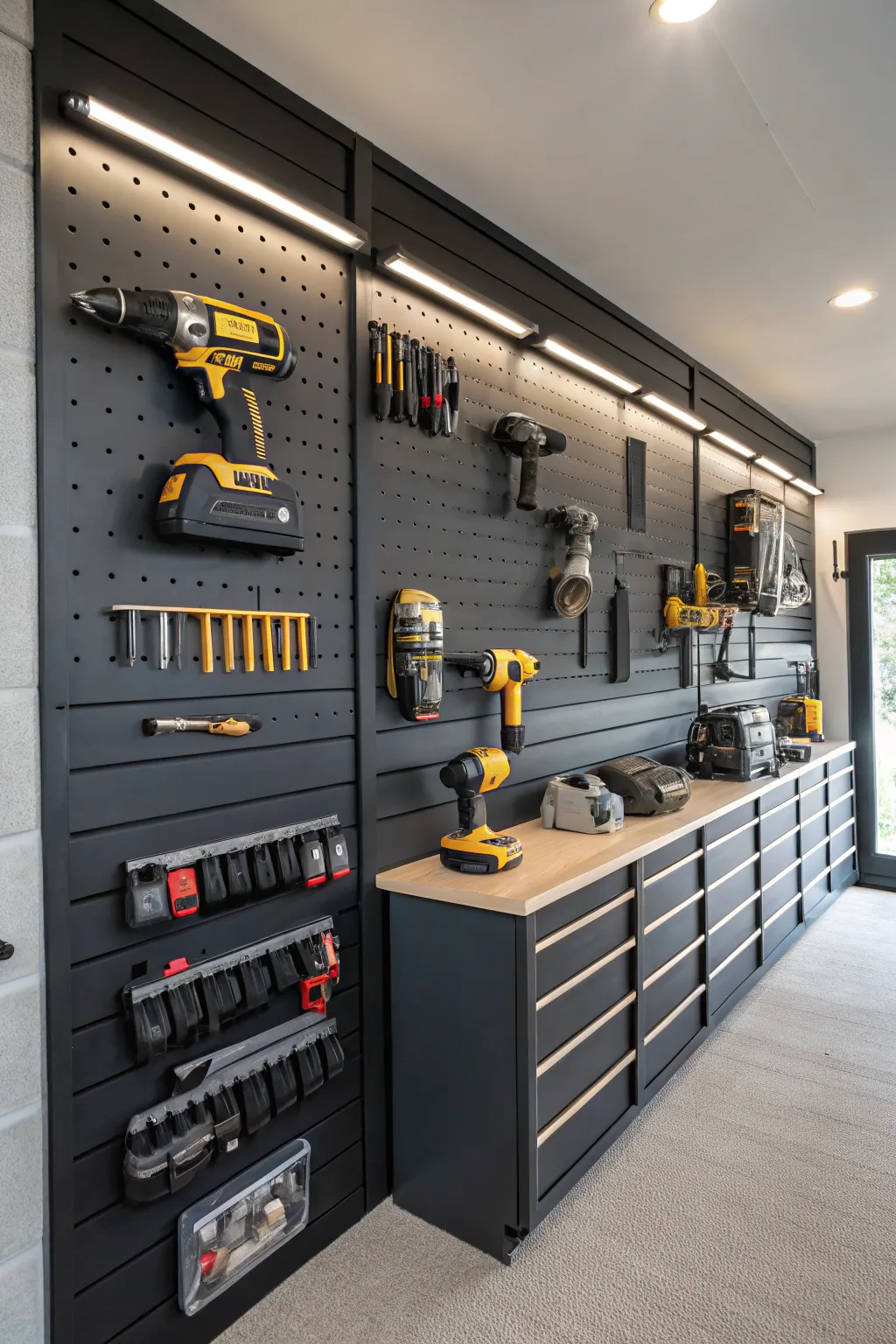 Elevate your workspace with a French cleat system: where style meets functionality.