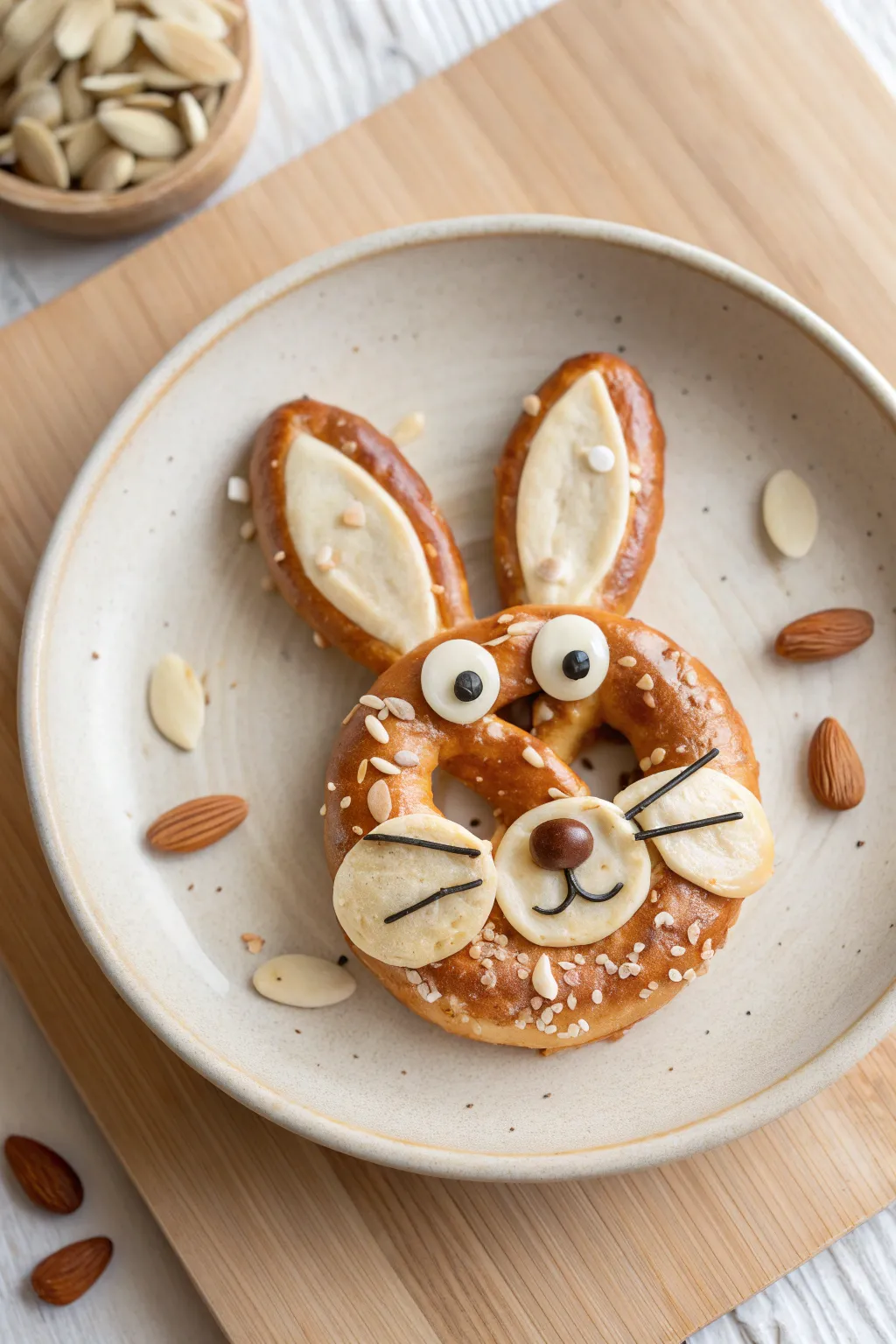 Nutty Bunny Faces: Delight in the simplicity and charm of these handcrafted pretzel bunnies.