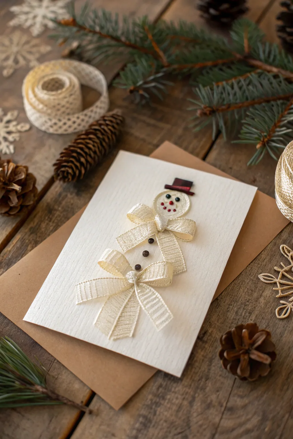 Craft your own Ribbon Snowman card for a touch of minimalist winter charm.