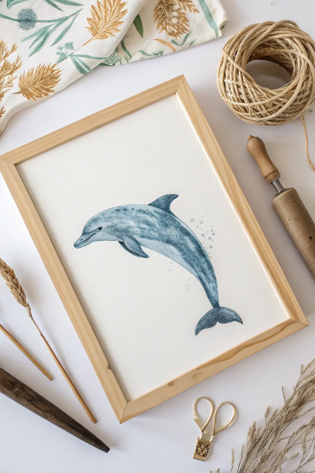 Capture the joy of the ocean with this minimalist dolphin print, perfect for adding a splash of creativity to your space.