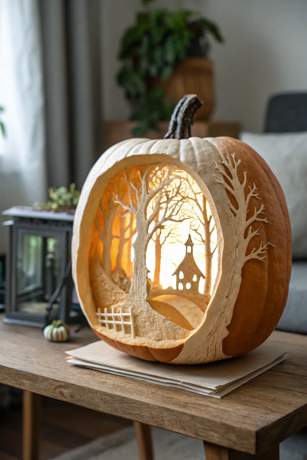 Elevate your Halloween decor with a stunning pumpkin diorama, where artistry meets the spirit of the season.